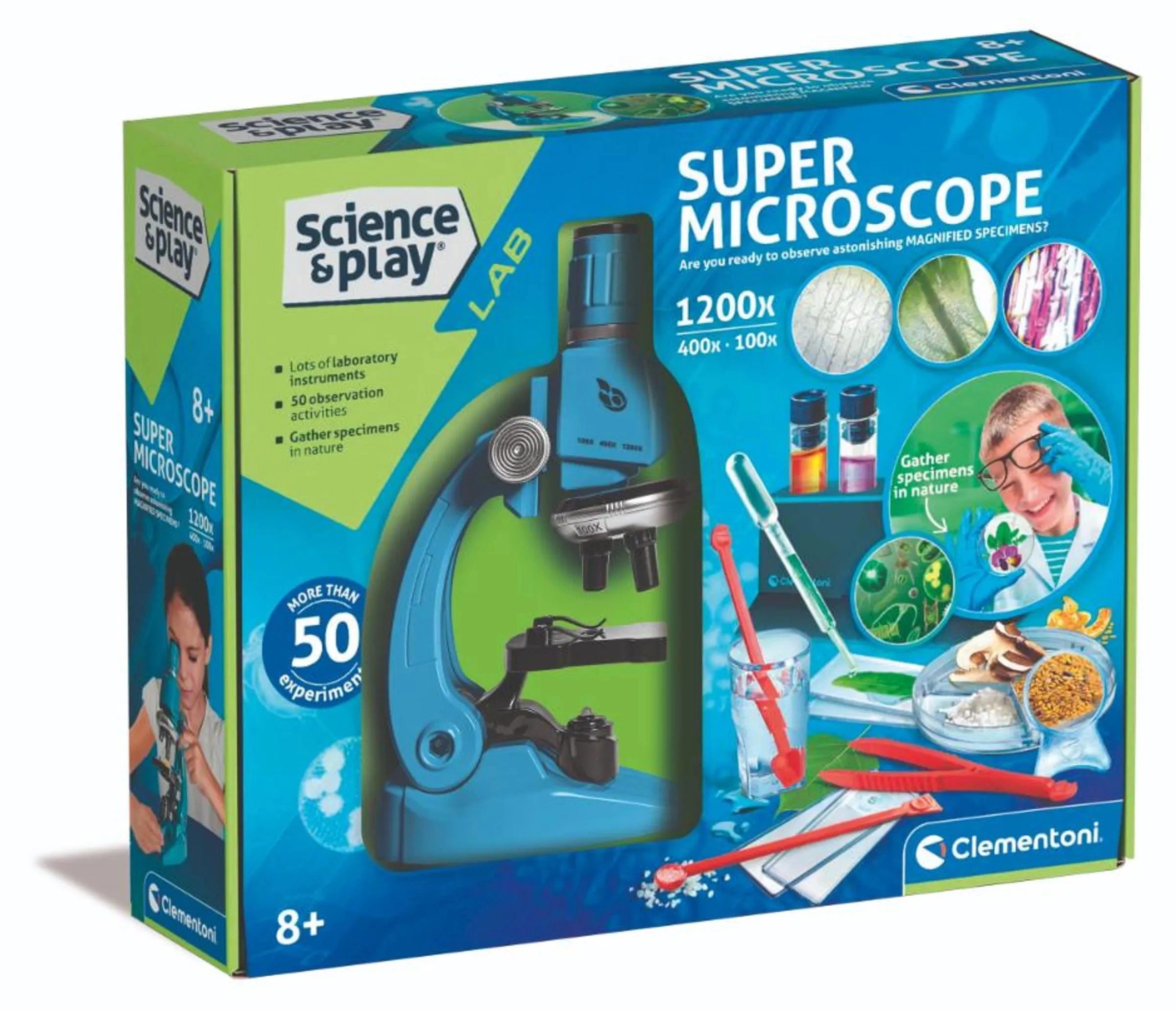 Clementoni Super Microscope 3 Magni Level - 1200x 50 experiments 8 years+