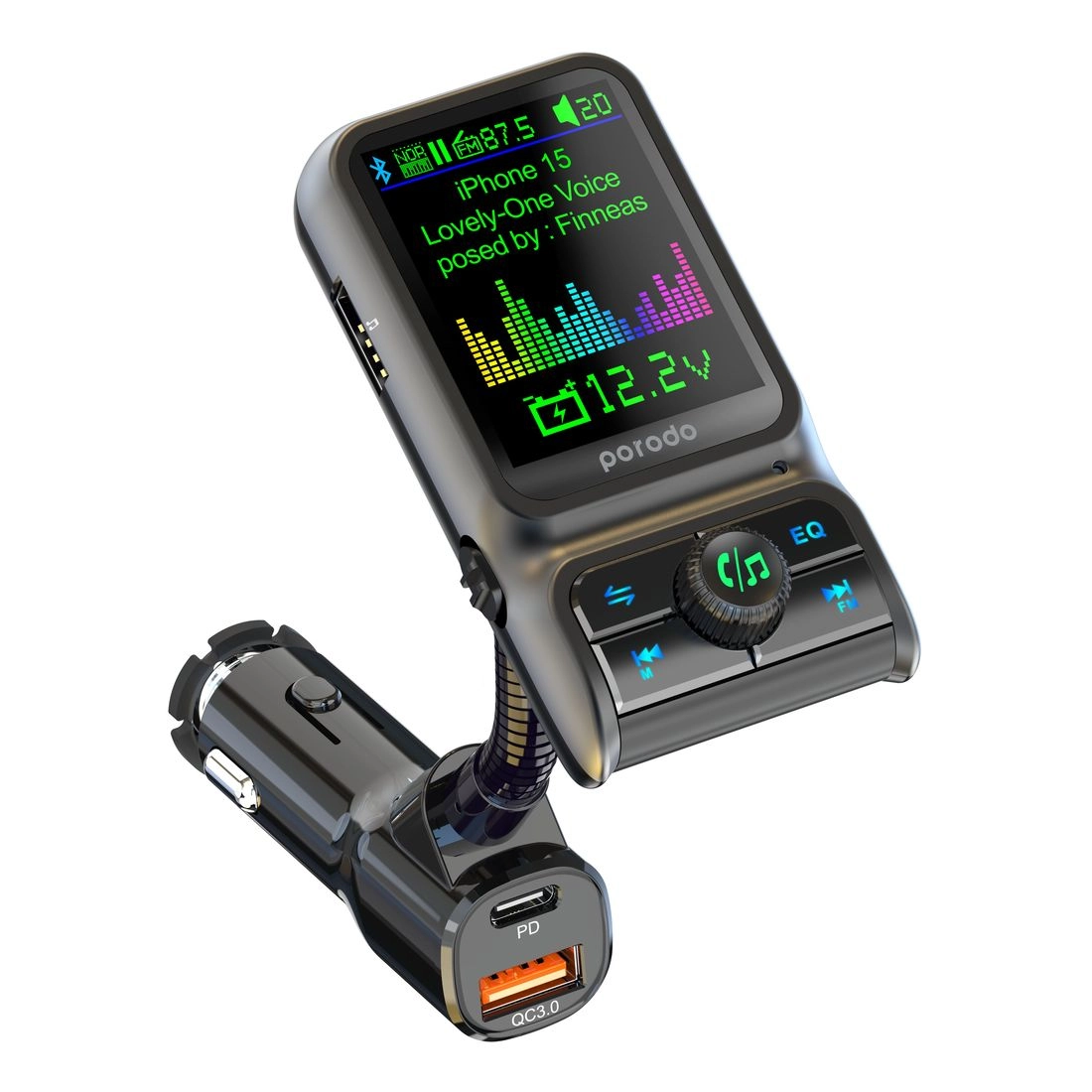 Porodo Dual Port Car Charger FM Transmitter - PD 36W QC 18W Bluetooth 5.0