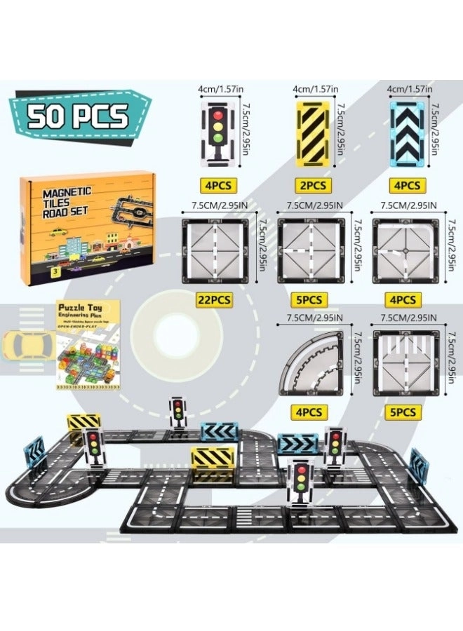 Magnetic Building Blocks Road Set - 50 pcs
