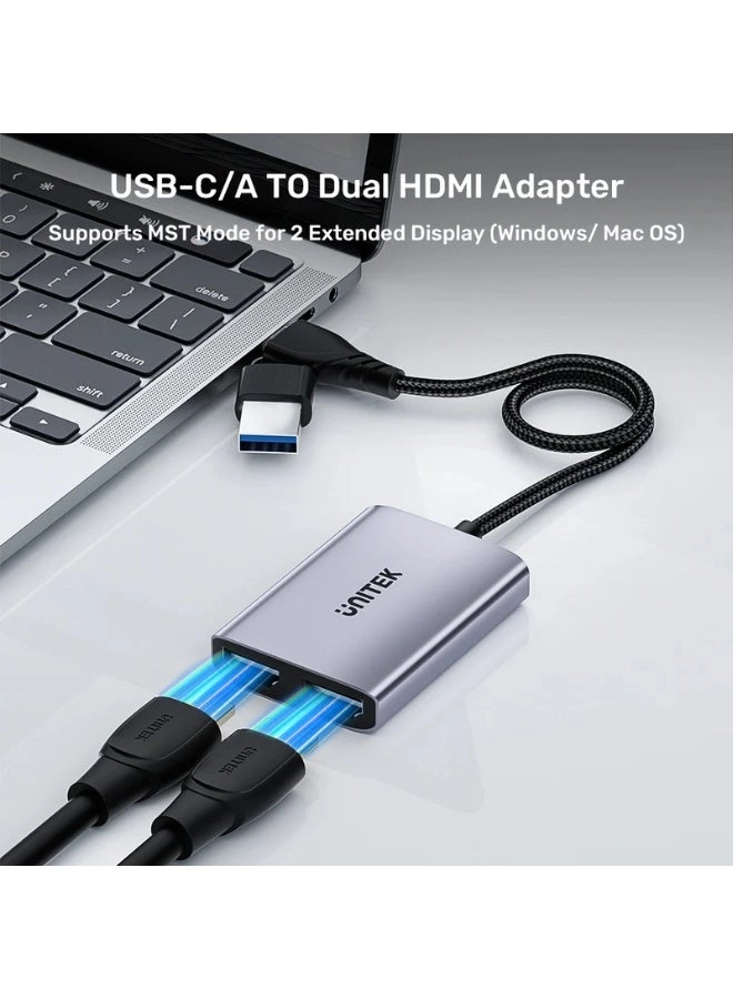 USB-C/A to Dual HDMI Adapter - USB-C/A 1920x1080@60Hz
