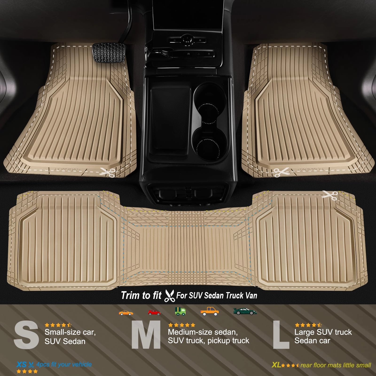 Heavy Duty Rubber Floor Mats - Universal Fit 3pcs Black Purple