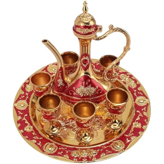 rayihni Turkish Coffee Pot Set - 6 Cups 1 Tray Zinc Alloy