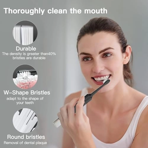 Sonic Electric Toothbrush - 5 Brush Heads 6 Cleaning Modes Black