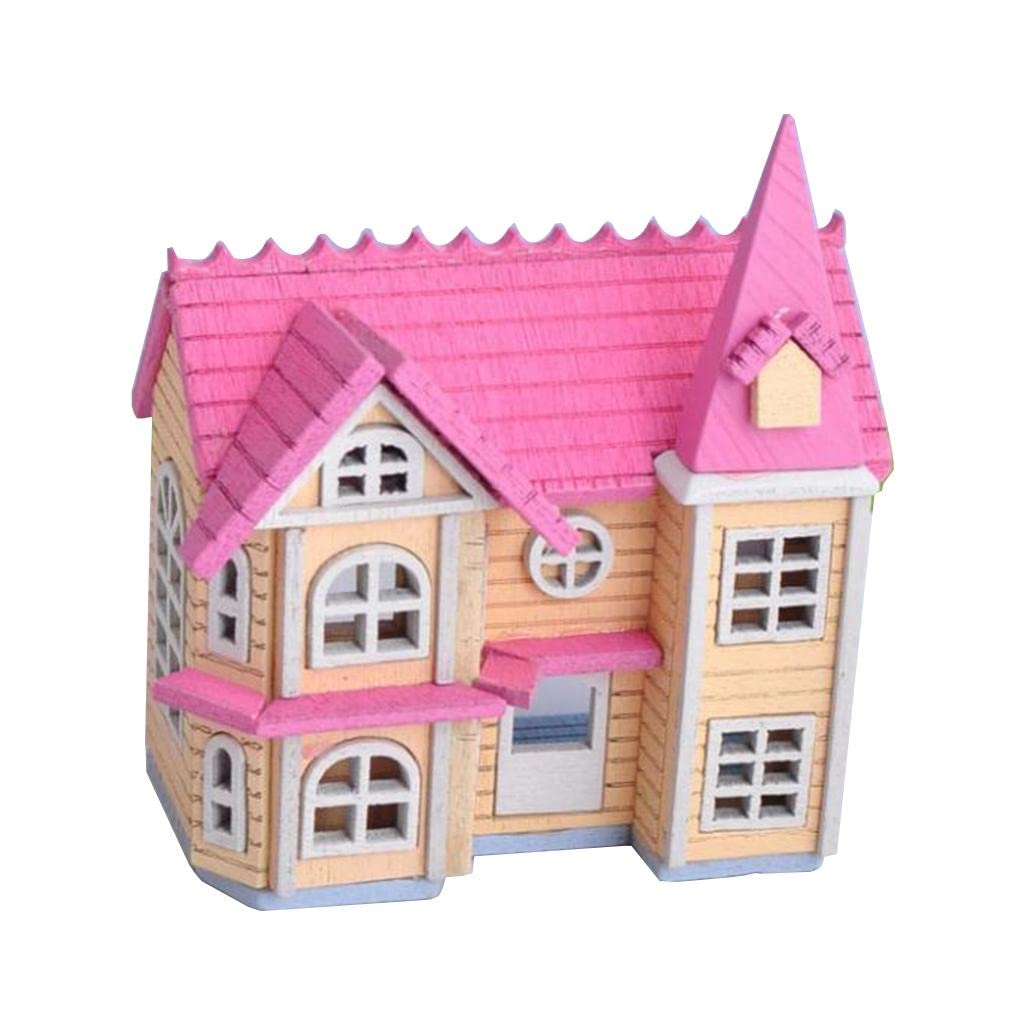 BPOMEN Dollhouse Miniature Attic - Pink 1/12