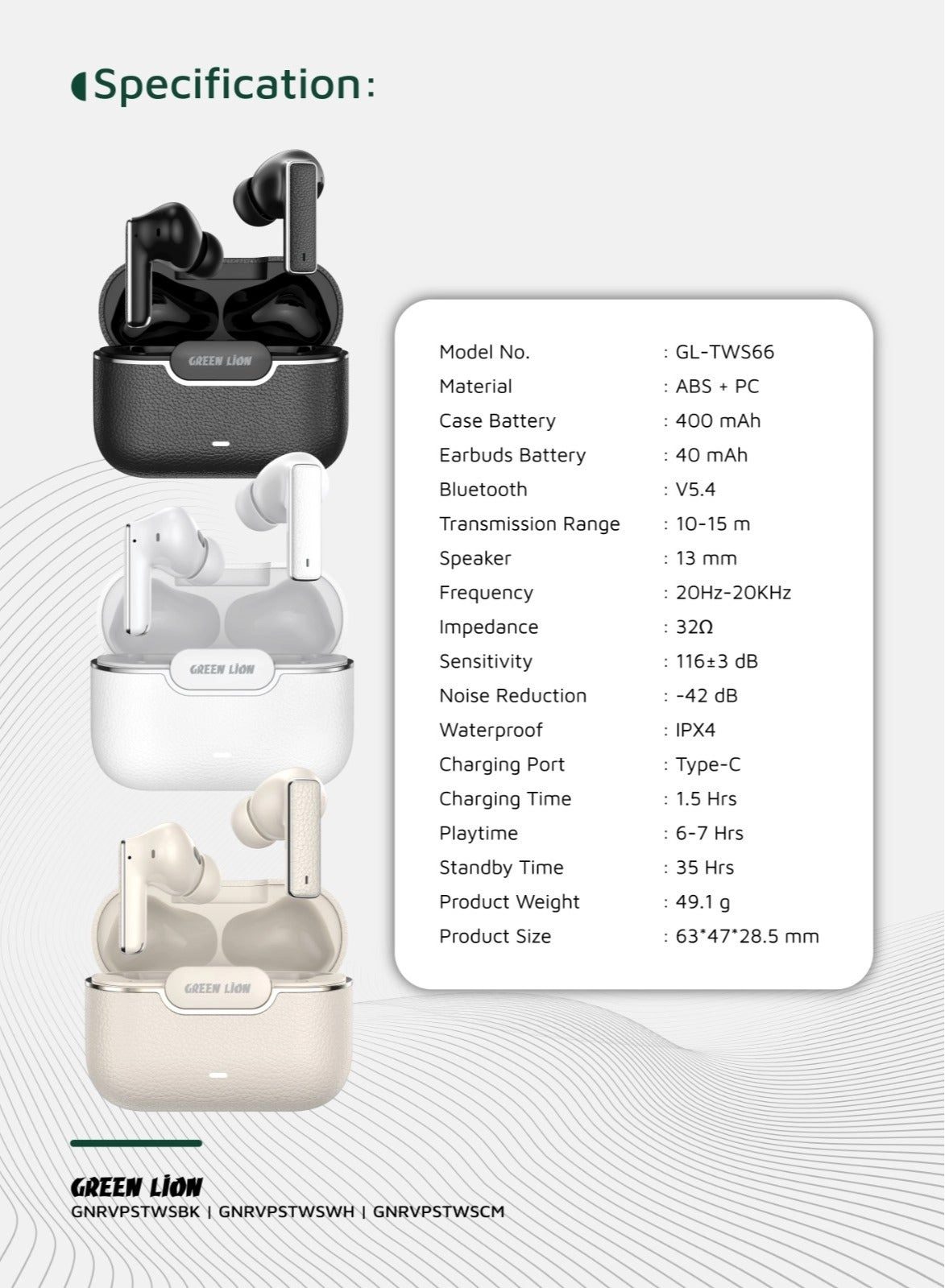 GNRVRTWSWH Wireless Earbud