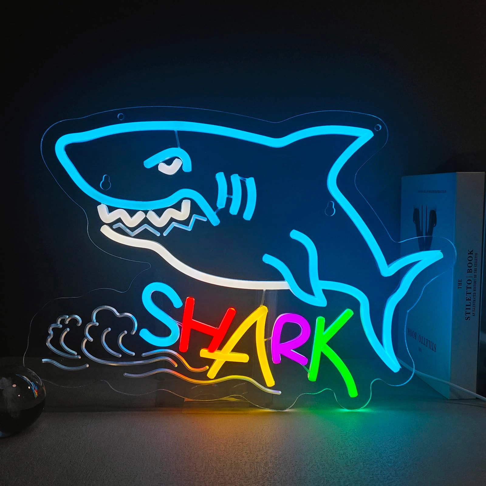 qistalutt Shark Neon Sign - Dimmable LED 15.7" x 12"