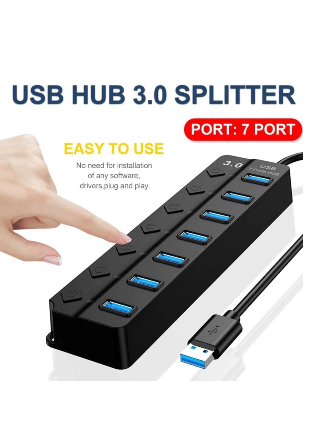 7-Port USB 3.0 Hub - Individual Power Switches 5Gbps