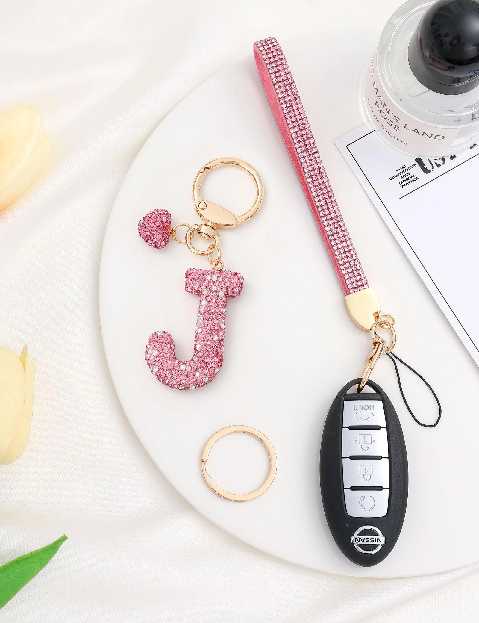 Initial Keychain - L Purple Rhinestone