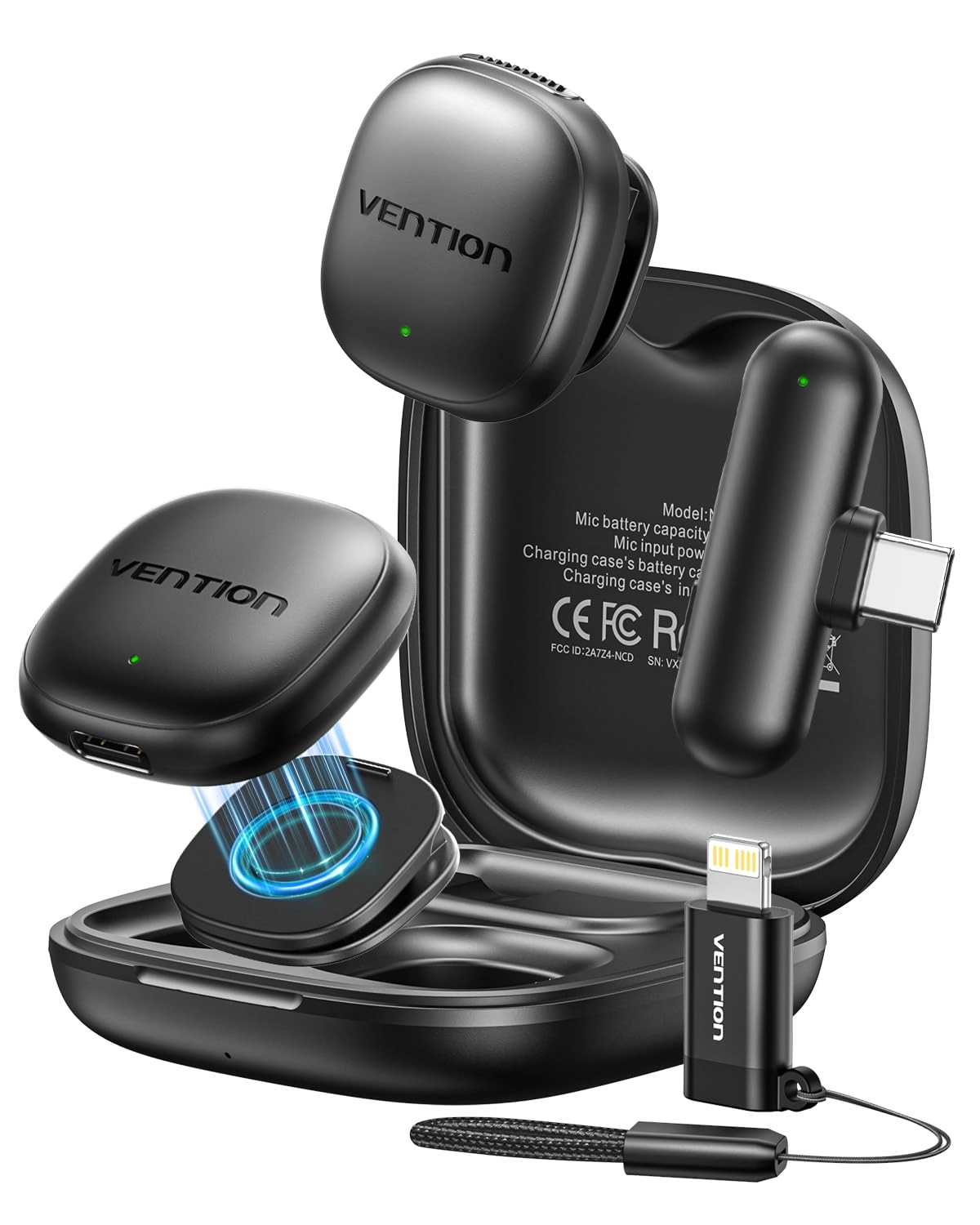 Vention Mini Wireless Lavalier Microphone - Two Transmitters & One Receiver 2.4GHz