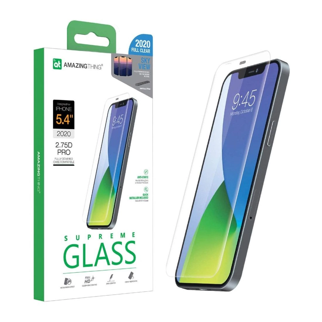 AMAZINGthing Fully Covered Dustproof Glass Screen Protector for iPhone 12 Mini