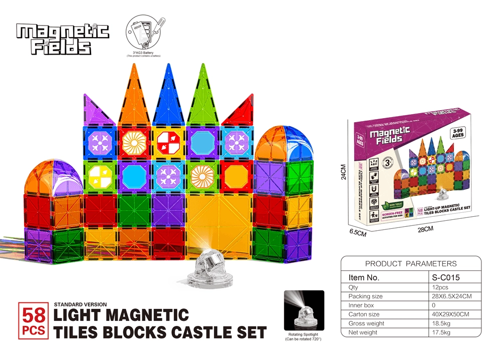 Light Up Magnetic Tiles Castle Set - 58 pcs