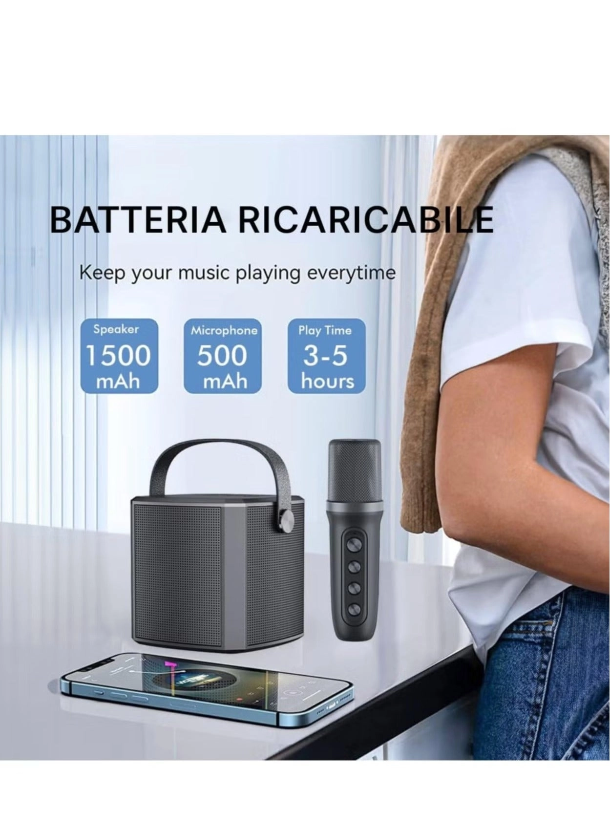 Portable Bluetooth Speaker PA System - 2 Wireless Microphones