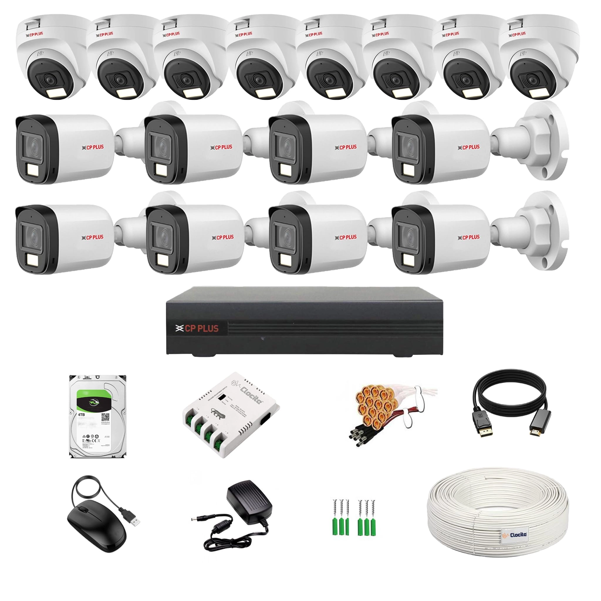 CP Plus illumax 5MP 16CH DVR + 5MP Bullet Camera + 4TB HDD + 8CH SMPS + CCTV Cable + BNC/DC