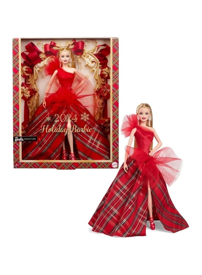 Barbie Signature Doll - 2024 Holiday Blonde Plaid Skirt Ages 6+