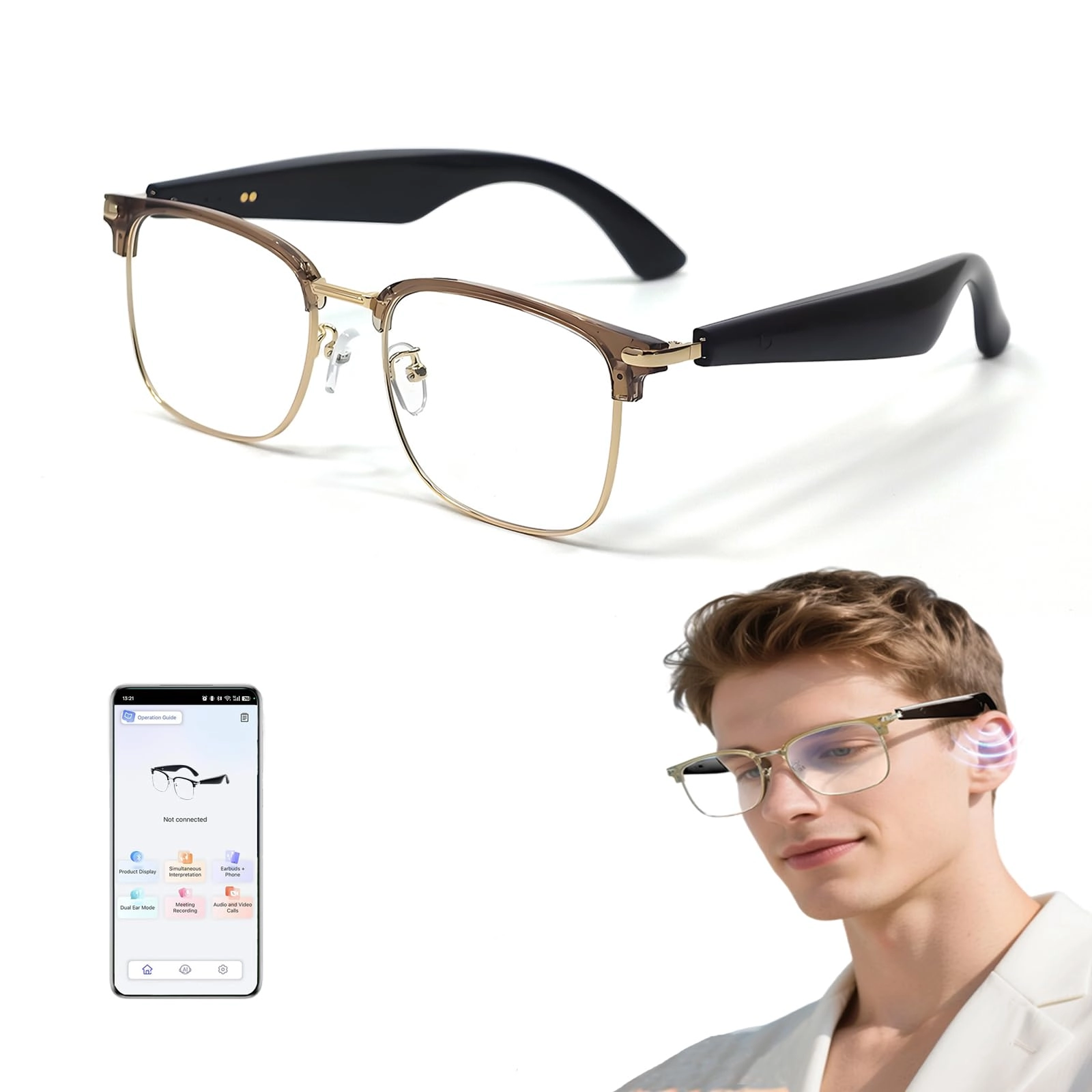 Smart Translation Glasses - 110+ Languages Bluetooth