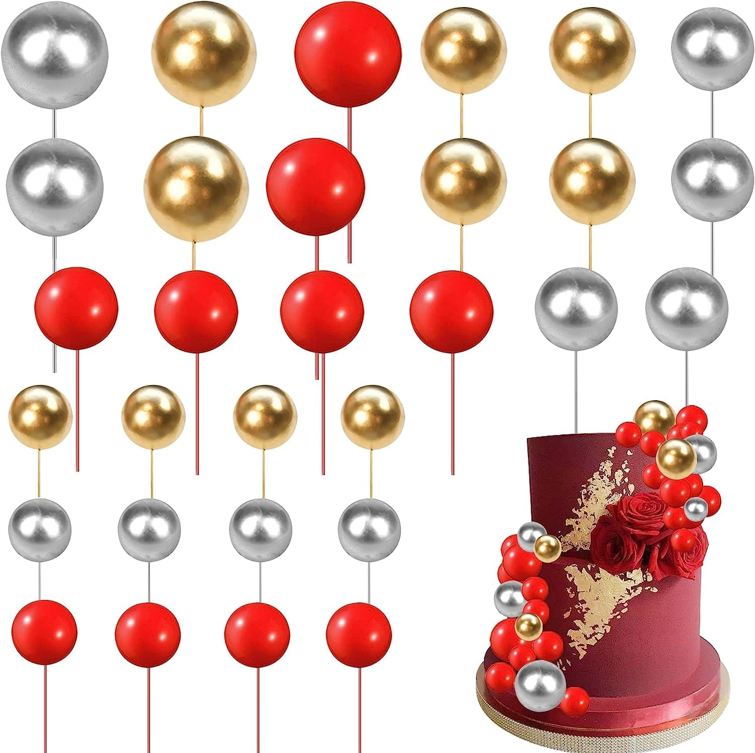 Ball Cake Toppers - 24 pcs Baby Shower Birthday Wedding