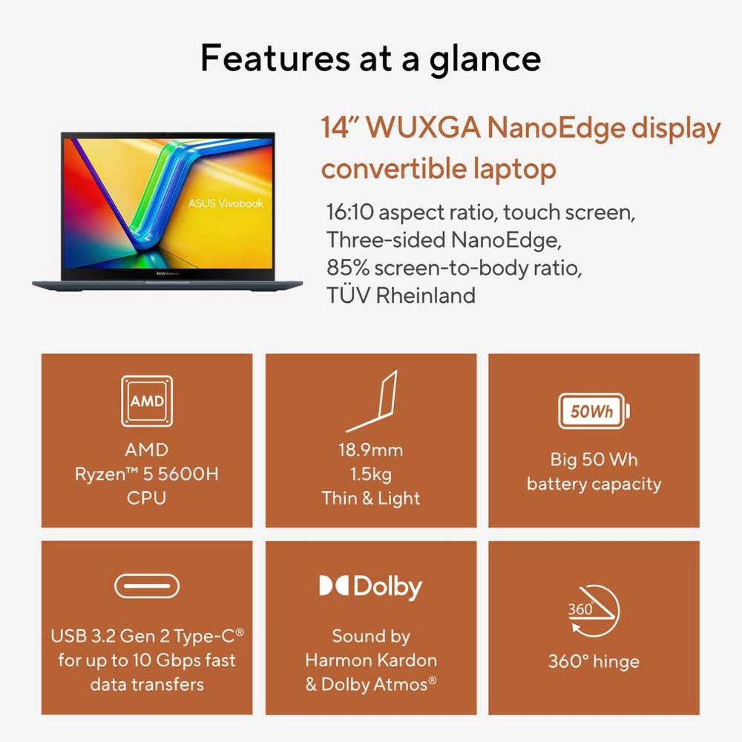 Vivobook S 14 Flip TN3402QA-LZ054W - 14'' Ryzen 5-5600H 8GB DDR4 512GB SSD