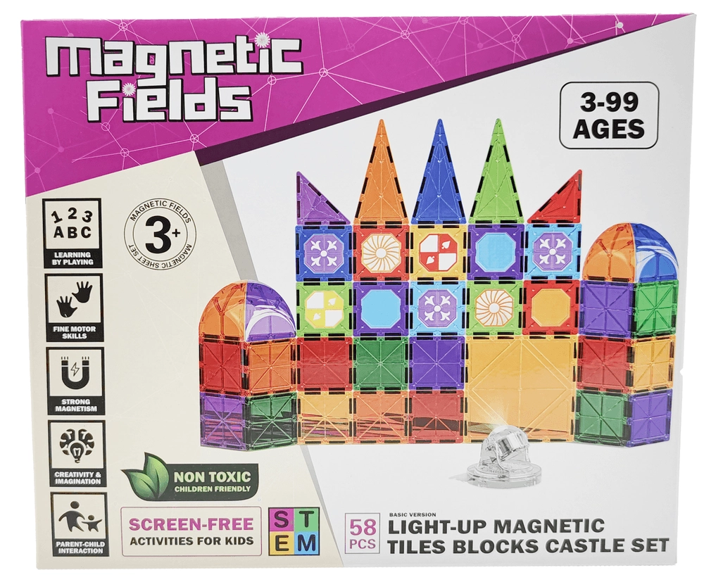 Magnetic Fields Light Up Magnetic Tiles Castle Set - 58 pcs