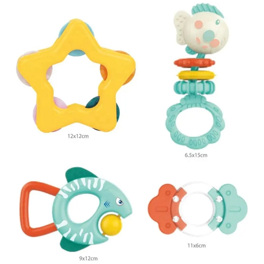 Baby Rattles & Teether Toy Set - 0 month & above Non-Toxic, Bpa-Free Materials 4-Piece Set