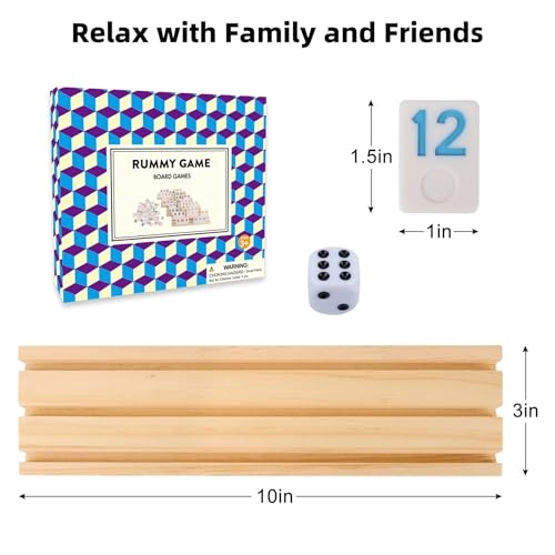 Rummy Cube Game Set - 106 Tiles 4 Wooden Trays Portable Case