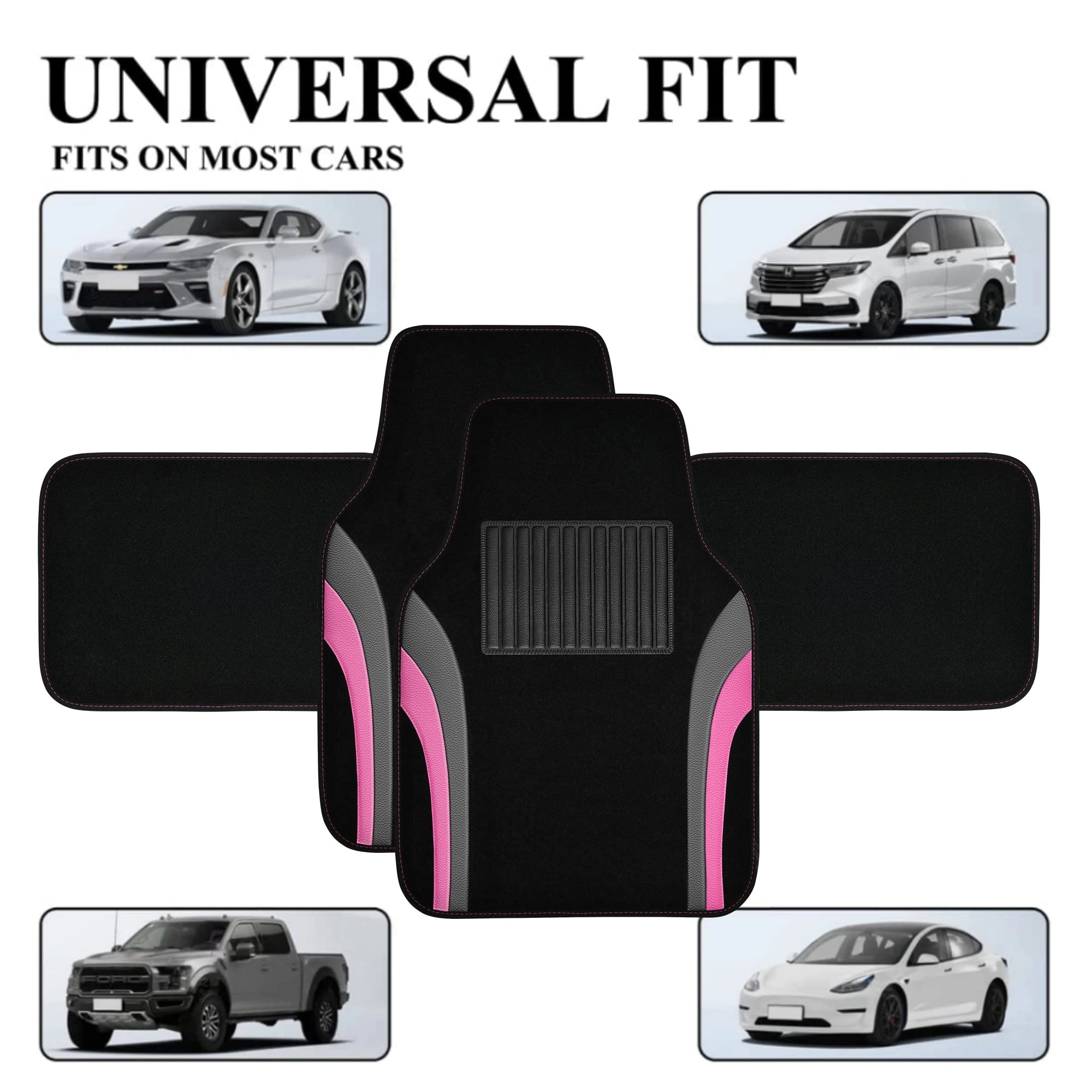 Universal Fit Car Floor Mats - Set of 4pcs Black and Burgundy