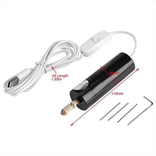 DC 5V Portable Electric Drill - Handheld USB 3pc Bits 0.7 to 1.3mm