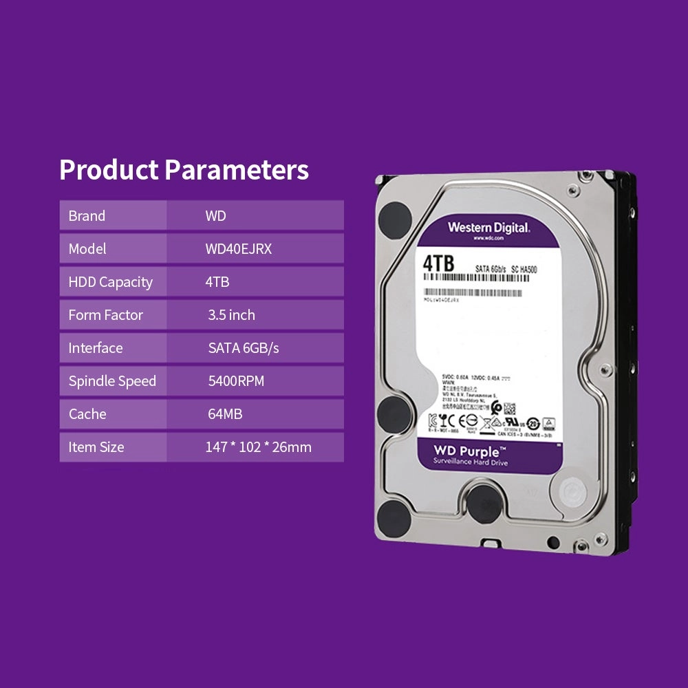 PUR 3.5" 5400rpm 64MB SATA 6Gb/s (WD40PURZ) - 4TB