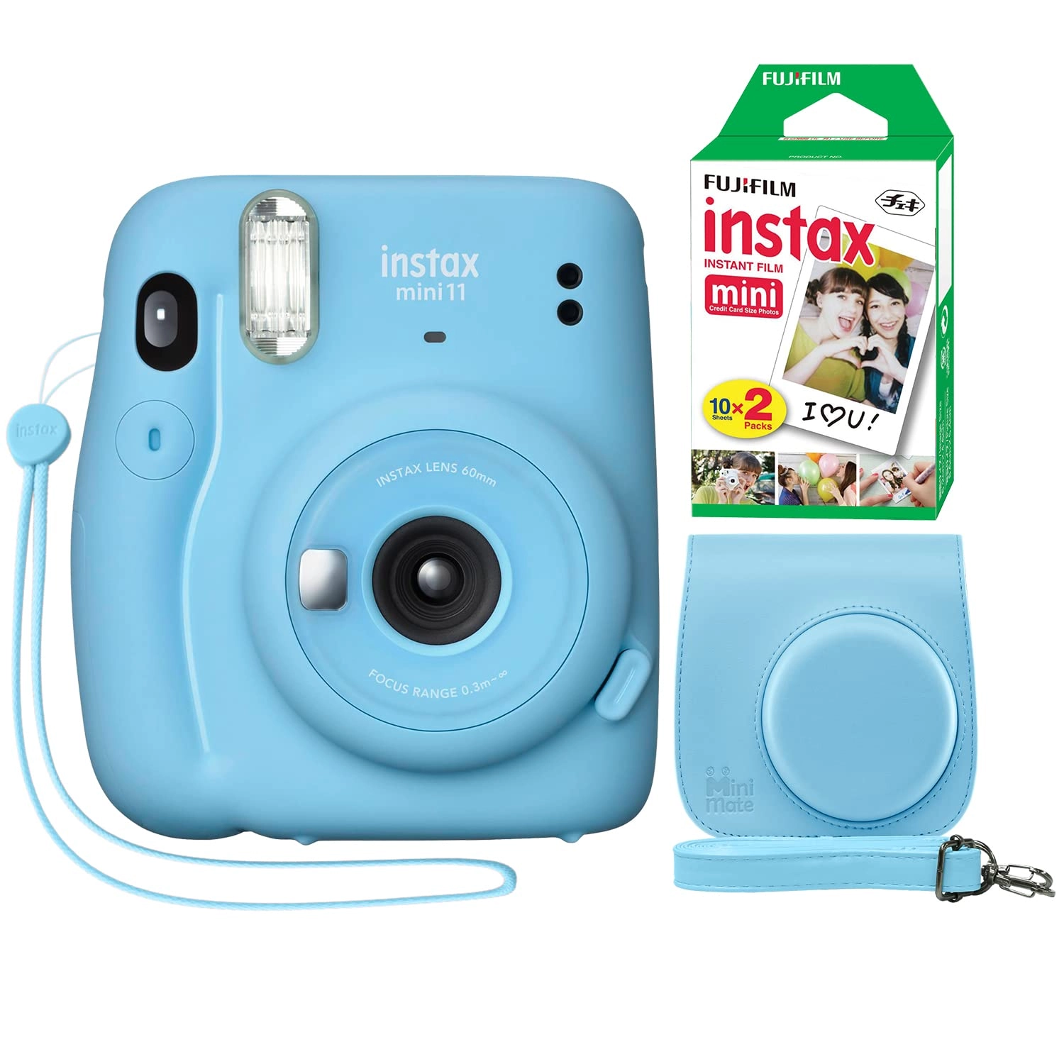 Instax Mini 11 - Sky Blue + MiniMate Case - Sky Blue + Instax Mini Film - 20 Sheets