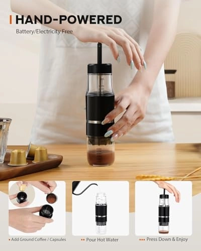 Mini Portable Coffee Maker - 60 ml/min Bag, Capsule, Pod