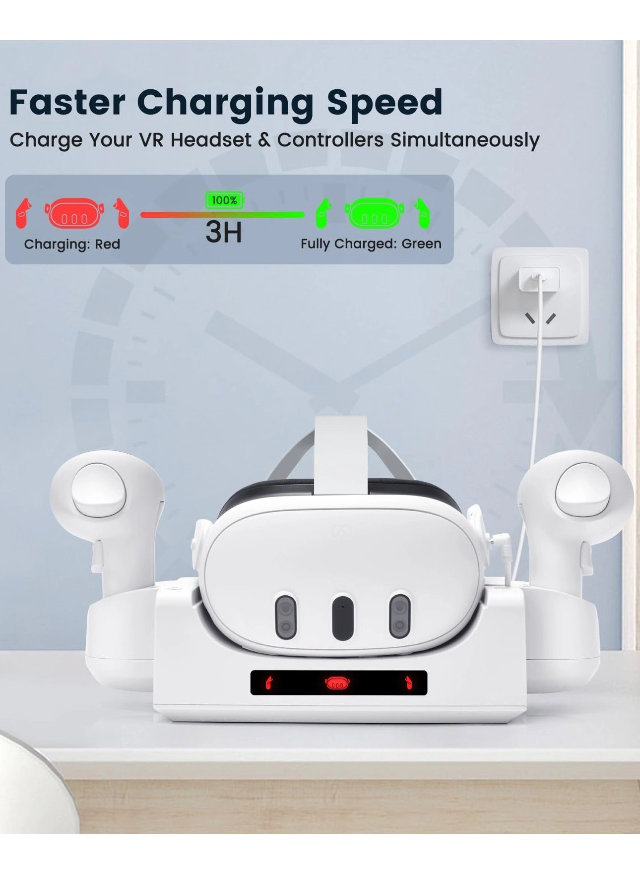 Charging Dock - Fast Charging RGB Compatible with Quest 3 + Rechargeable Controller Battery - 1800 mAh + Controller Cover - Custom + Magnetic Charging Head