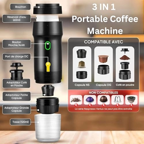 Portable Espresso Maker - 80 Milliliters Ground Coffee Original Capsules Dolce Gusto Pods