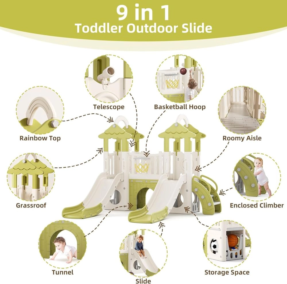 Kids Slide, Climber & Basketball Hoop - Indoor/Outdoor Suitable for 12 months+