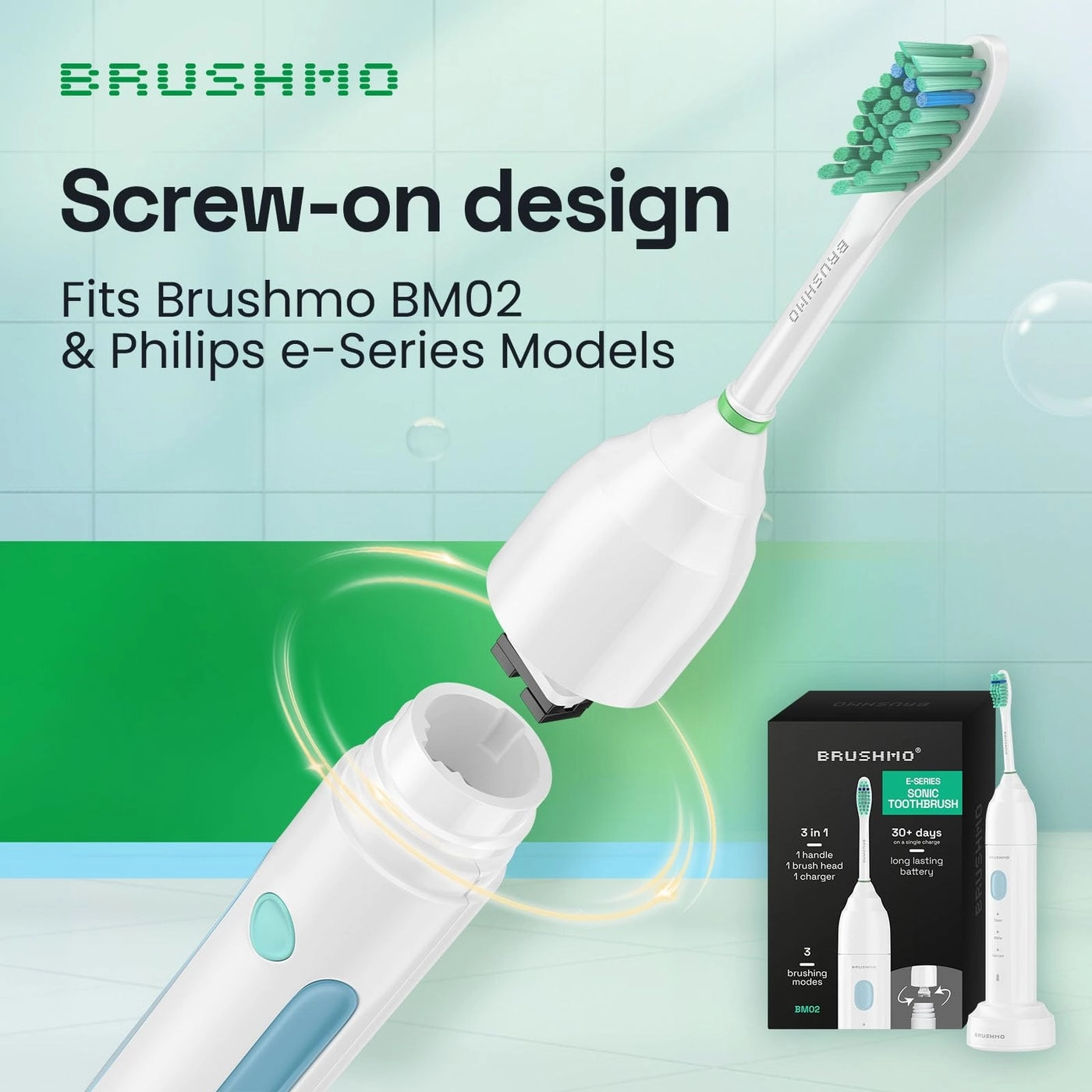 e-Series Total Clean Replacement Toothbrush Heads - 6 Standard Heads Medium Firm Compatible with Philips Sonicare