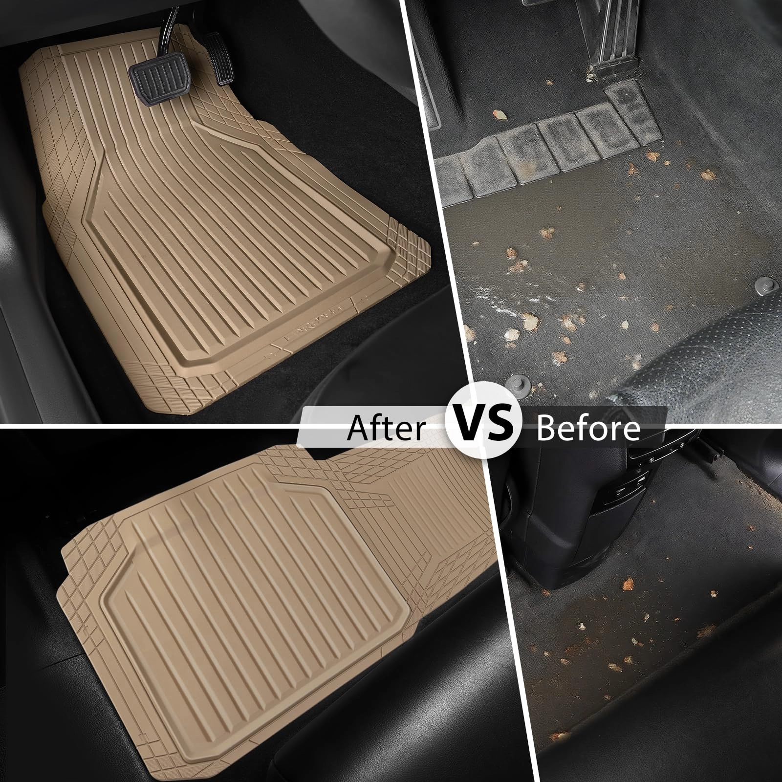 Heavy Duty Rubber Floor Mats - Universal Fit 3pcs Black Purple