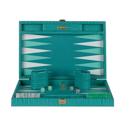 Backgammon Set - 15 inch Teal Green Alligator Vegan Leather