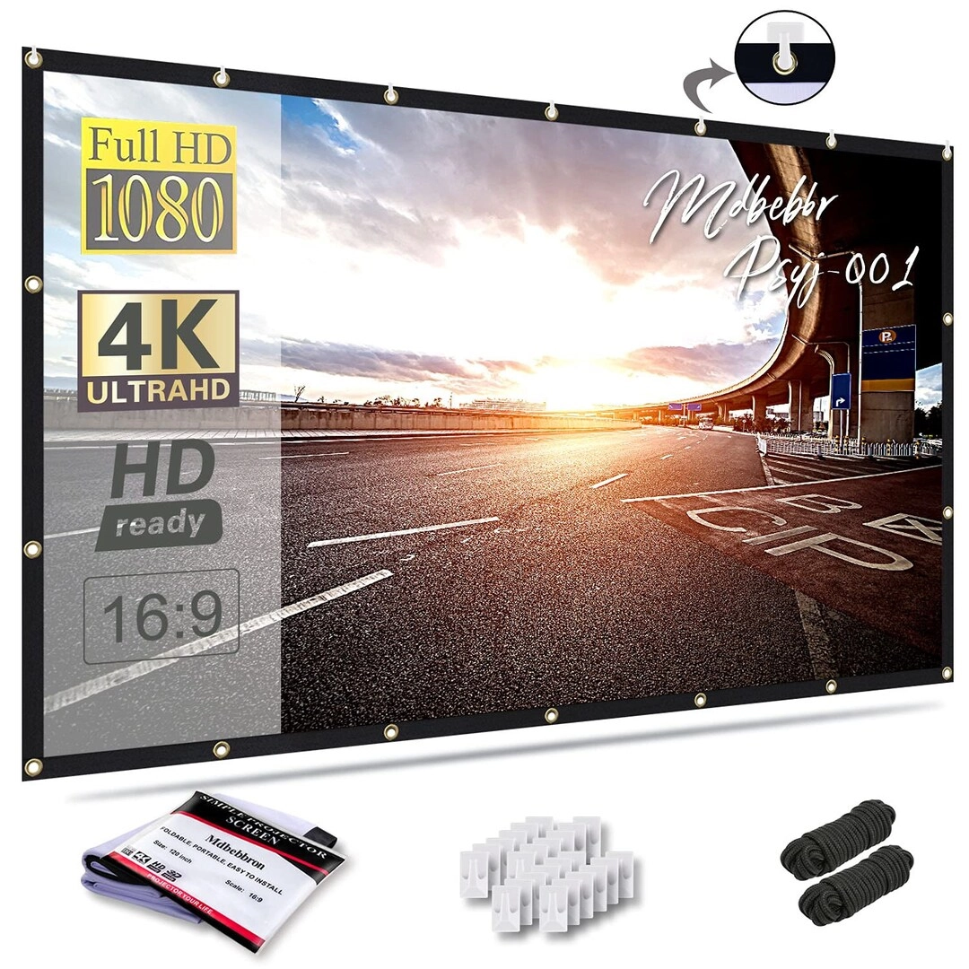 KayoHubb 16:9 HD Foldable Anti-Crease Portable Projection Screen - Dual-Sided Portable