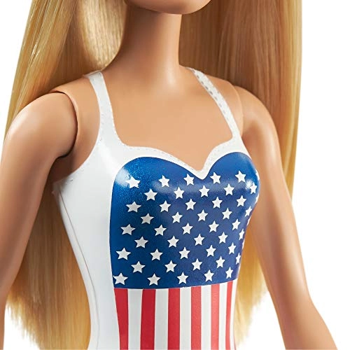 Beach Blonde Doll - White One-Piece Swimsuit American Flag Inspired Ages 3+