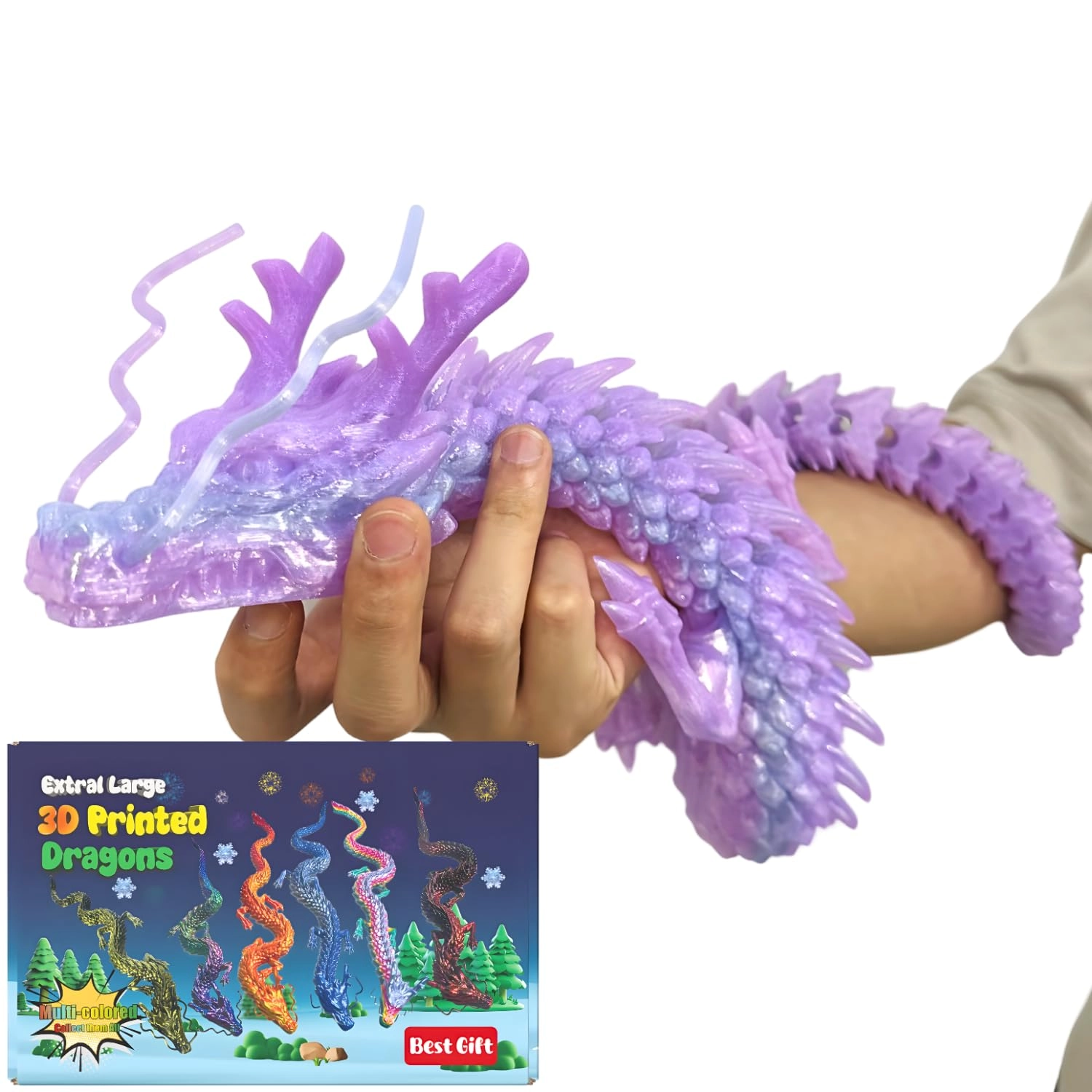 joyroud 3D Printed Dragon - 35.4in Articulated Crystal Purple