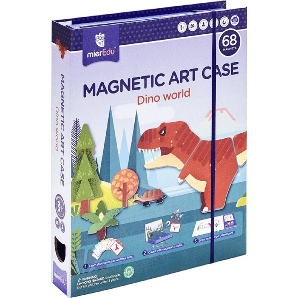 MEIREDU Magnetic Art Case Dino World - 68 magnets 12 cards 1 wipe-clean marker