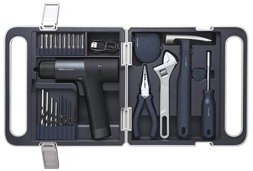 12V Brushless Drill - 30 N-m + Multifunctional Screwdriver + Claw Hammer + Tape Measure - 3 metre + Needle Nose Pliers + Adjustable Tensioner - 25 mm + S2 Steel Bit Set