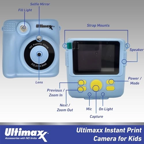 Essential Instant Print Camera - 4 Games Blue Bundle