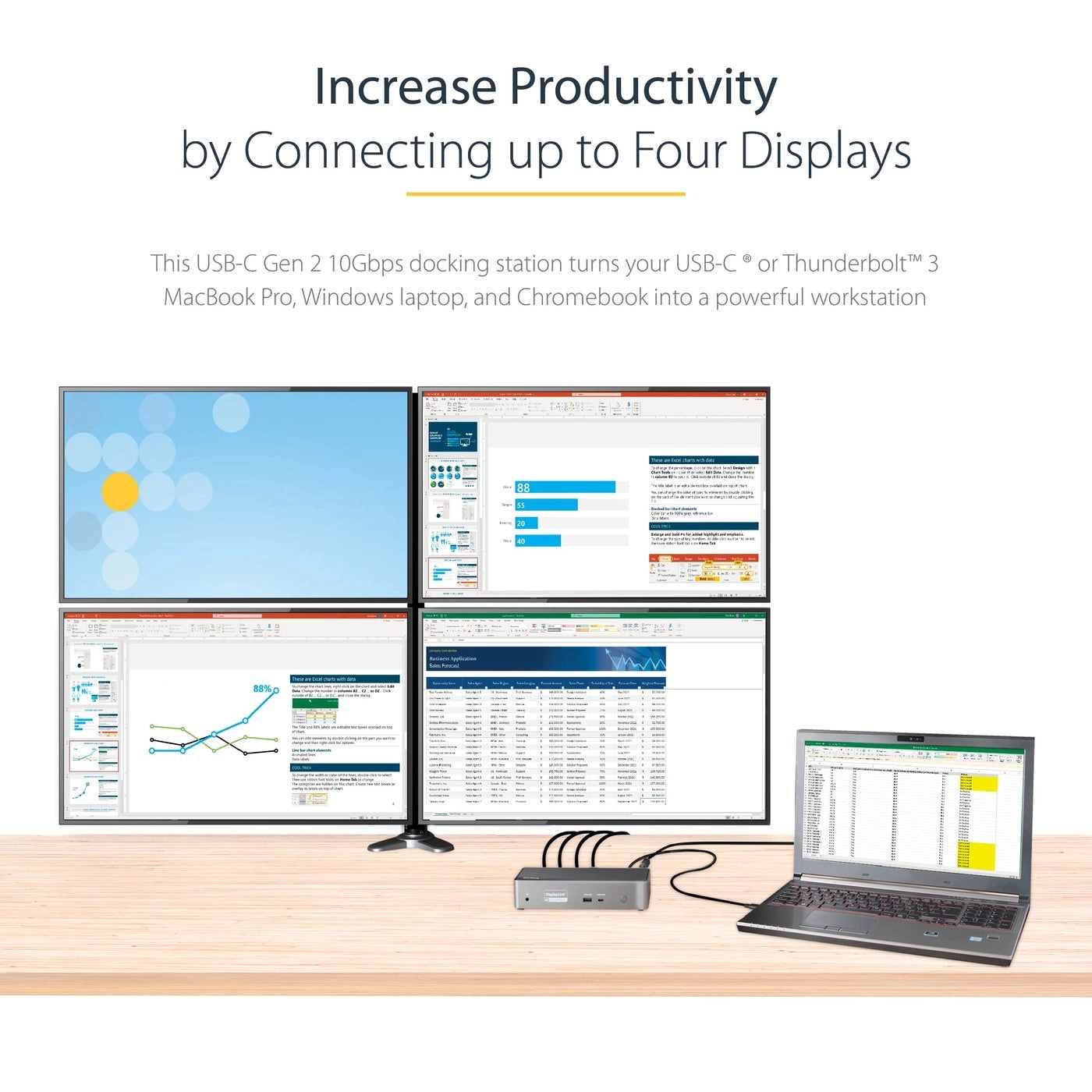 USB C Dock - 4K 60Hz Quad Monitor 100W Power Delivery