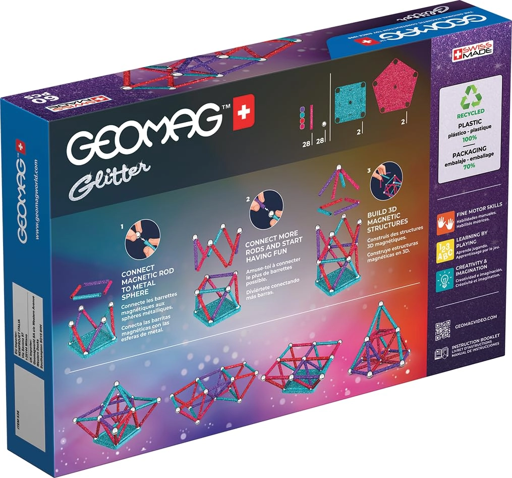 Geomag glitter panels - 3 years+ 60 pieces