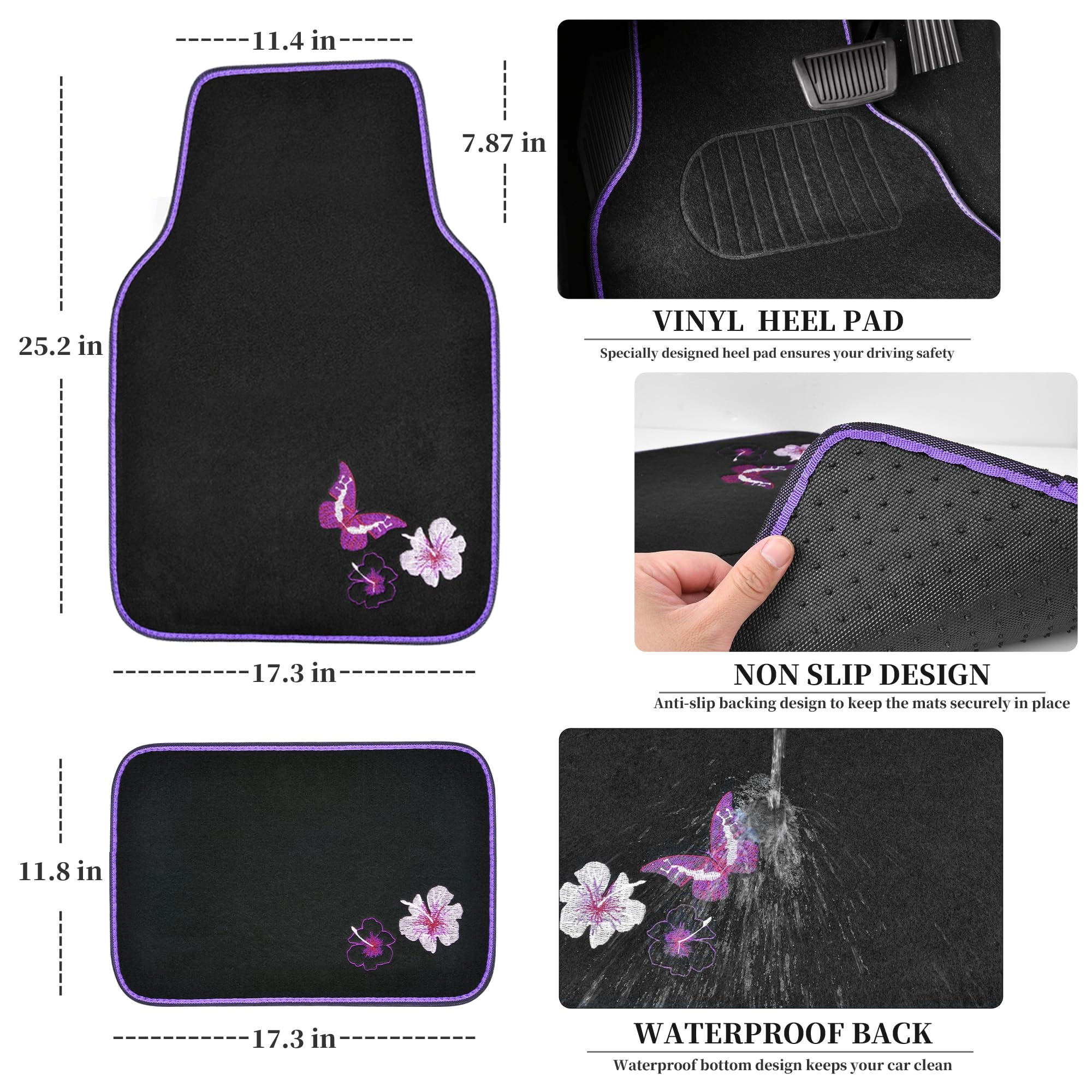 Embroidery Butterfly and Flower Car Floor Mats