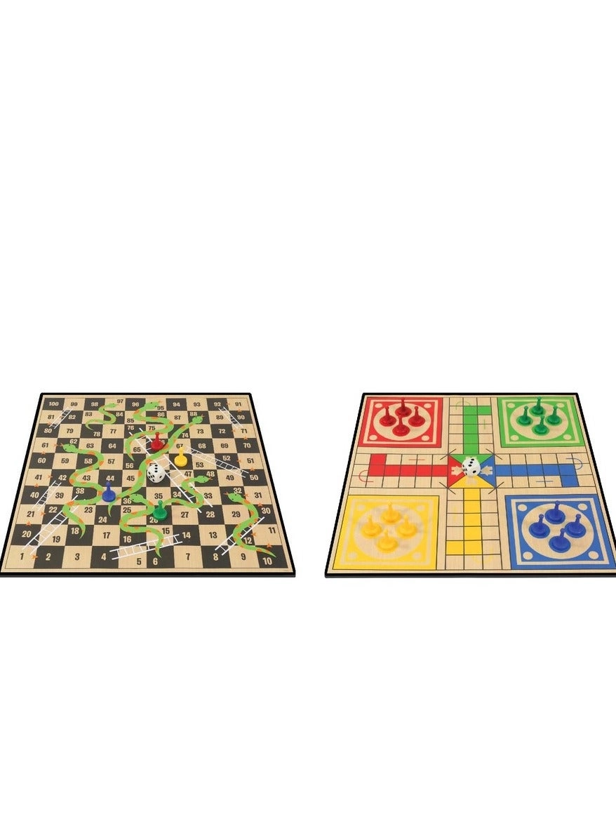 2-in-1 Ludo, Snakes & Ladders - Multicolour Double-sided folding playing board 16 Game pieces