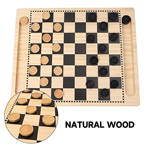 2-in-1 Wooden Checkers Tic-Tac-Toe Board