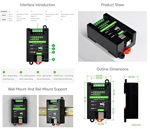 USB to RS485/422 Isolated Converter - FT232RL SP485EEN Wall-Mount Rail-Mount