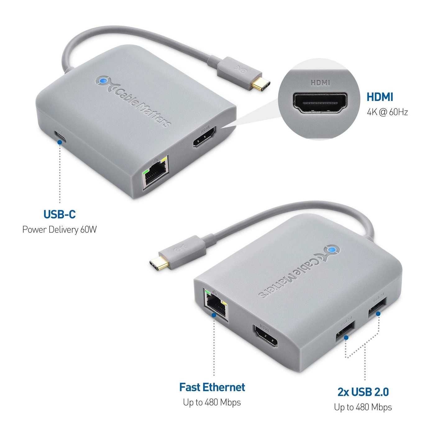 USB C Hub Multiport Adapter - Works with Chromebook Certified