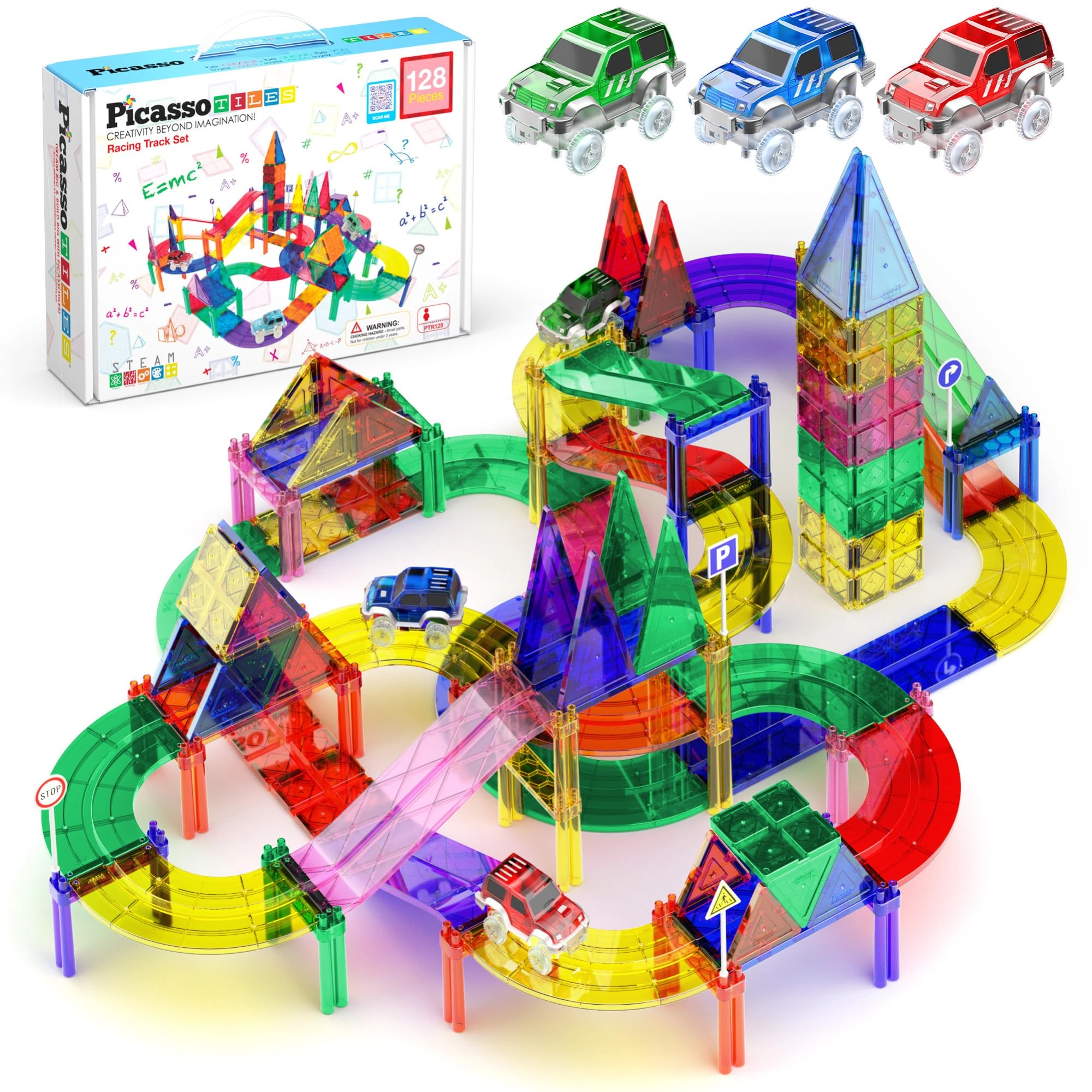 PicassoTiles Race Car Track - 128 pcs