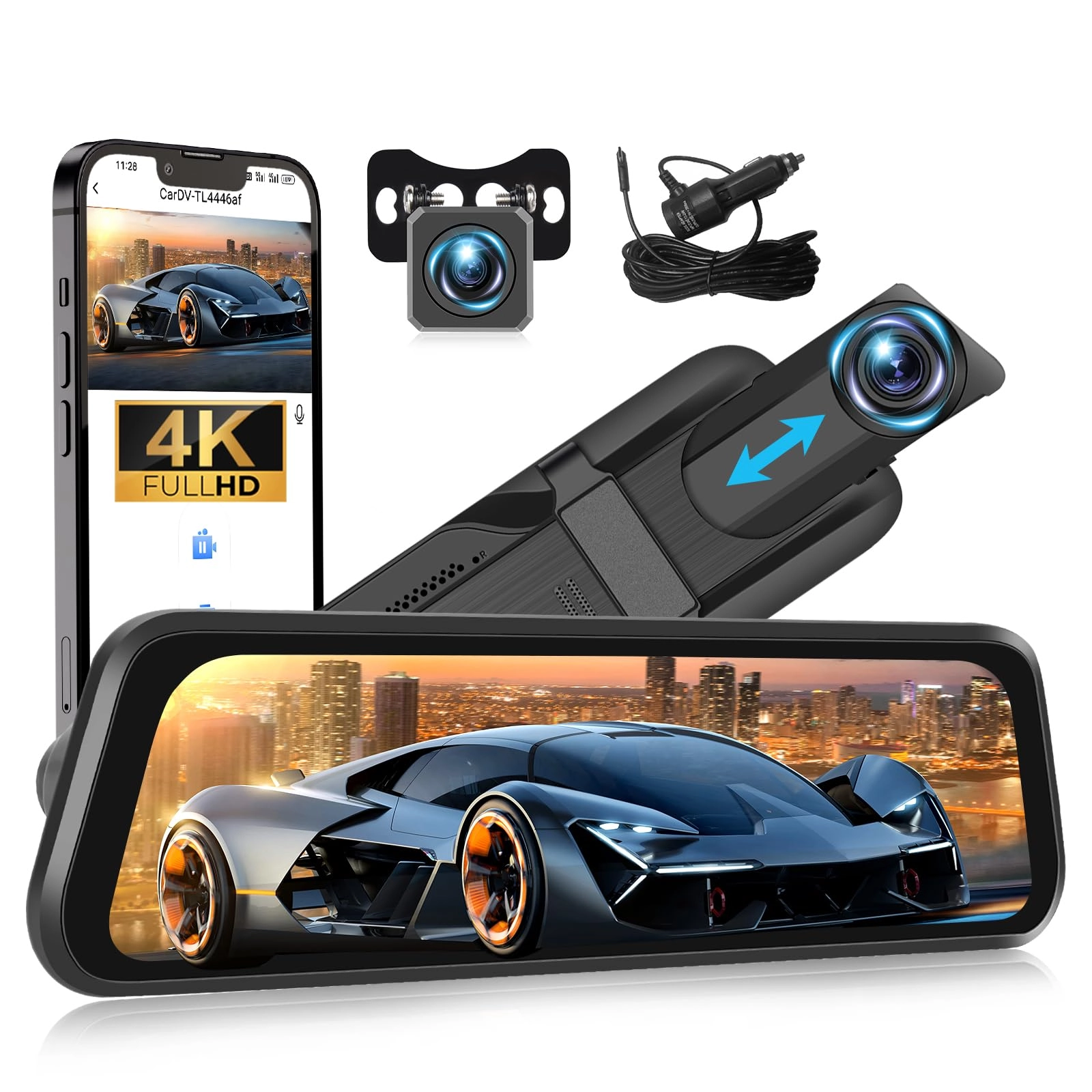 OiLiehu 9.66 Inch IPS Touchscreen Mirror Dash Cam - 4K